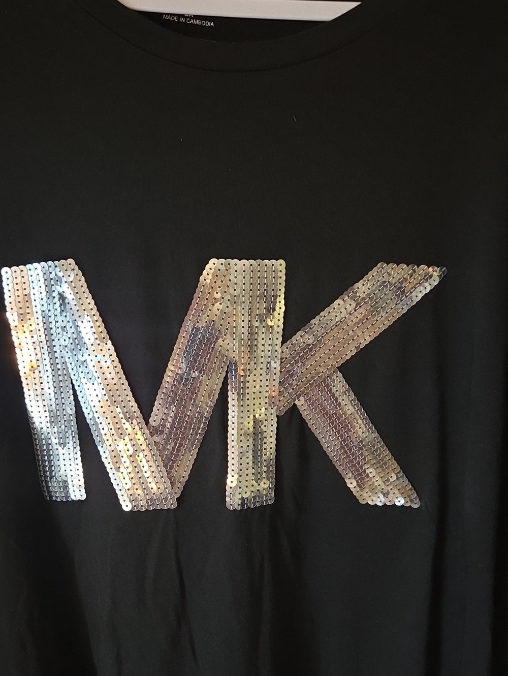 Michael Kors Black Tee with Silver Sequin MK Logo